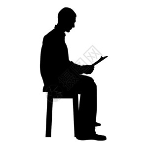 黑色椅子看书的男子剪影插画