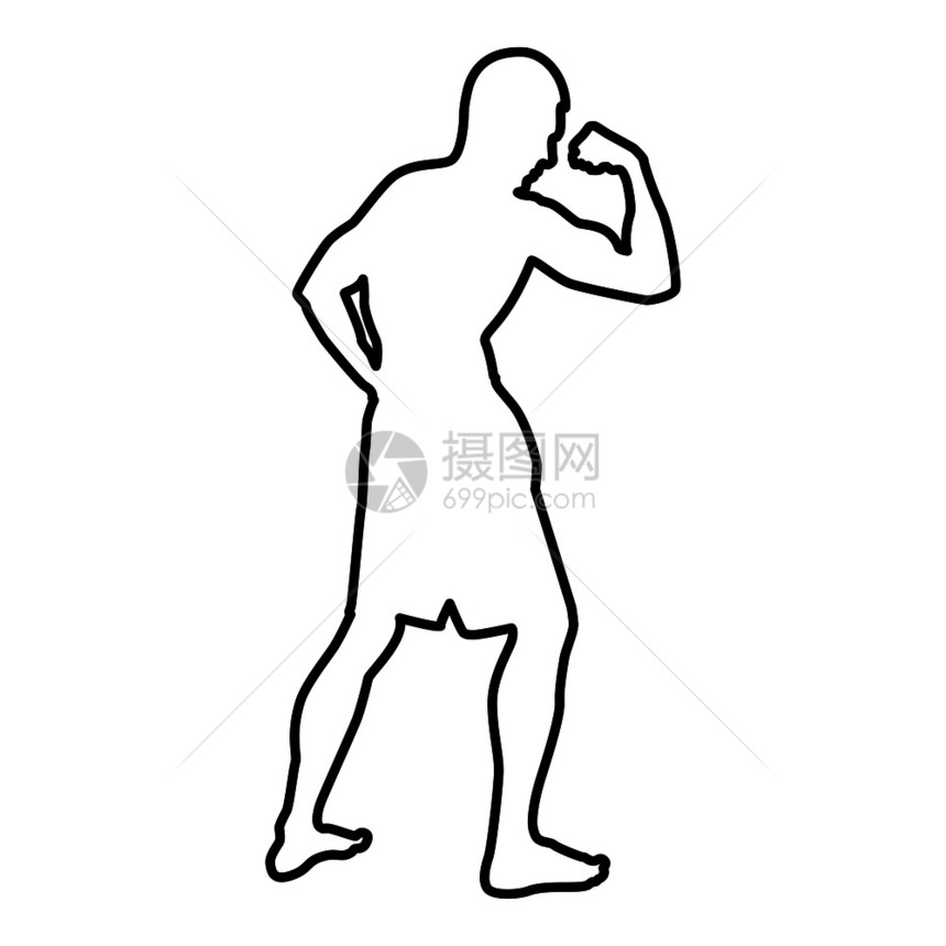 显示biceps肌肉的健的体育理念双光片侧观图标黑色矢量显示平板风格简单图像大纲图片