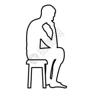 坐在凳子轮光影图标上思考的男人黑色矢量显示平板样式简单图像大纲图片