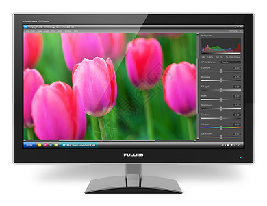 砂岩摄影宽屏长屏TFTLCD监视器在白色背景隔离的屏幕上使用照片编辑软件背景
