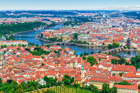 捷克布拉格旧城建筑景象航拍风景图片