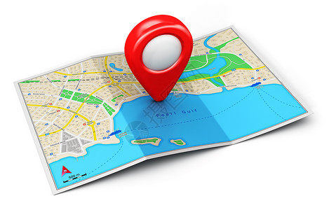 创意抽象的全球定位系统卫星导航旅行游和地点规划路线业务概念颜色城市白背景上孤立的红色目地指标志图背景图片