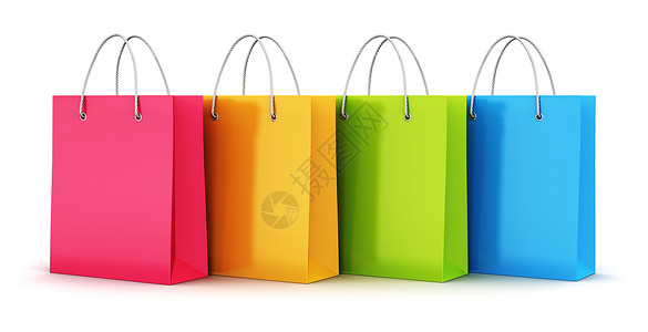 创意商业零售和网上购物概念3D展示白色背景孤立的彩纸购物袋类别图片