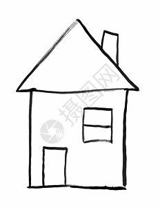 黑笔和墨水艺术粗糙和略的手绘家庭房屋图画黑墨手家庭房屋图图片