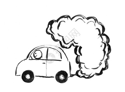 从汽车废气中抽到空的烟雾污染环境概念黑色墨水手绘画产生空气污染的汽车图片