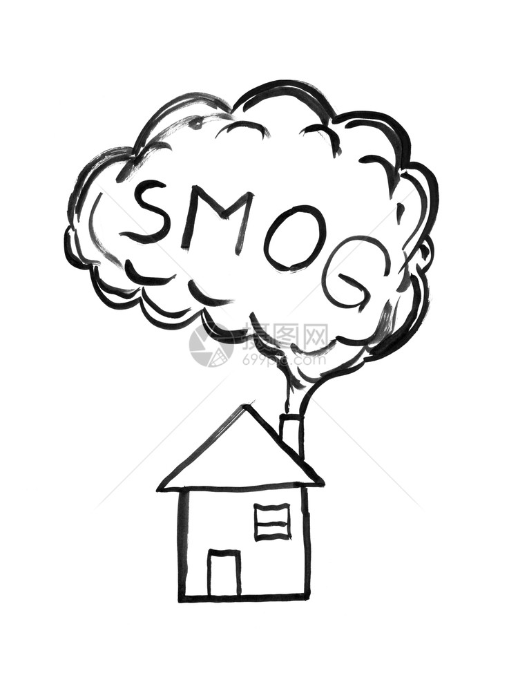 从室内烟囱中抽到空气的烟雾污染的环境概念来自Chimney之家的黑墨手抽烟Smog空气污染概念图片