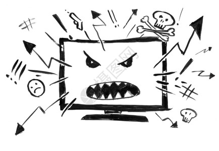 将漫画电视或计算机显示为仇恨愤怒和坏消息的互联网漫画电视或计算机显示作为仇恨愤怒和坏消息的互联网媒体影响概念背景图片