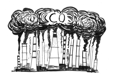 烟囱刷工业或厂烟囱进入空气中的烟雾或囱一氧化碳或二空气污染的环境概念背景