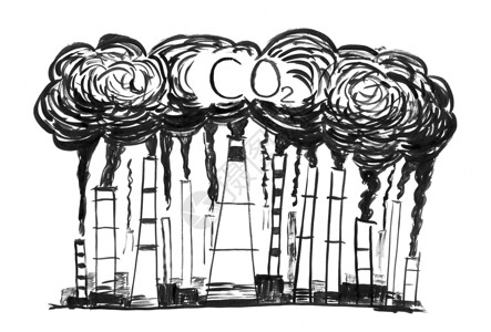 工业或厂烟囱进入空气中的烟雾或囱的黑刷和墨水艺术粗手绘画二氧化碳或空气污染的环境概念黑墨甘格手抽烟工业概念或厂CO2空气污染背景图片