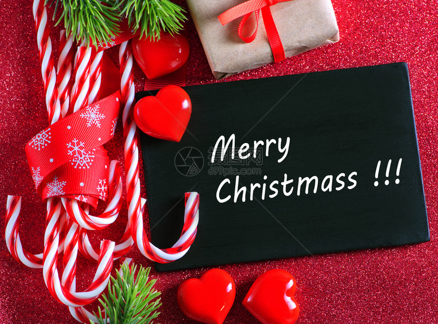 圣诞节背景装饰和黑板加注图片