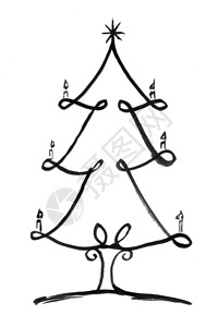 绘画圣诞树的黑色墨水甘格艺术手画圣诞树高清图片