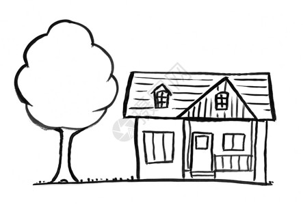 树屋卡通绘画有树的小型单户独家屋背景