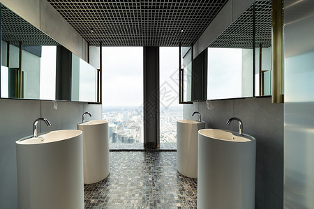 具有城市背景的公共厕所餐馆或旅购物中心厕所室内装饰设计图片