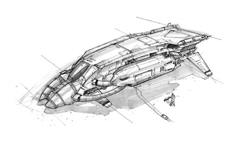 电影素描素材未来宇宙飞船或航天器的绘画背景