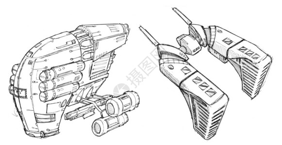 手绘飞船下载绘画两艘未来宇宙飞船或航天器的图画背景
