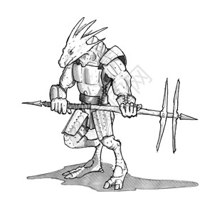 用战斧和盔甲绘画蜥蜴勇士的像图片