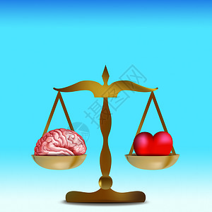 跟随你的心3D心脏和大脑概念平衡蓝背景背景