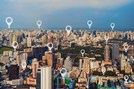 亚洲智能城市未来技术概念的城市全球商业和网络连接的市全球商业和网络平板能量高清图片素材