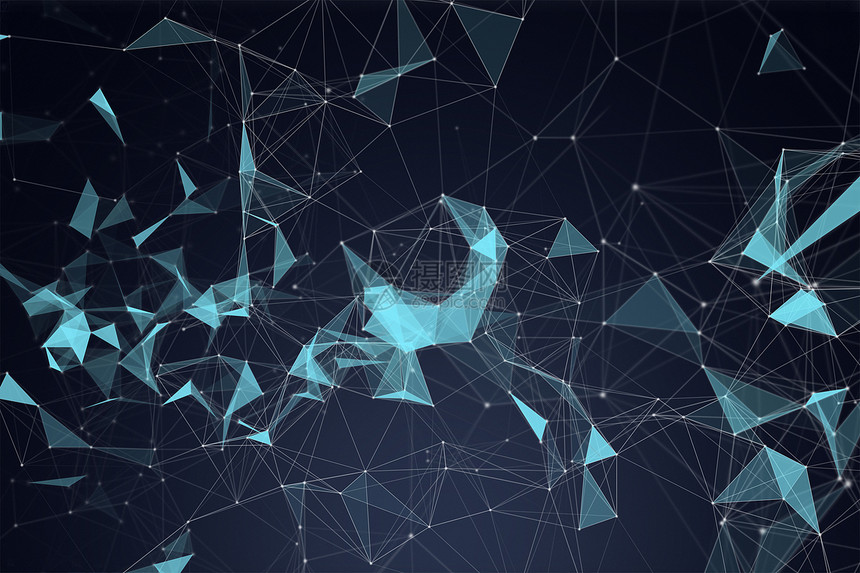 蓝数字据和网络连接的蓝色数字据和网络连接三角线和未来的黑背景技术概念领域3个抽象插图图片