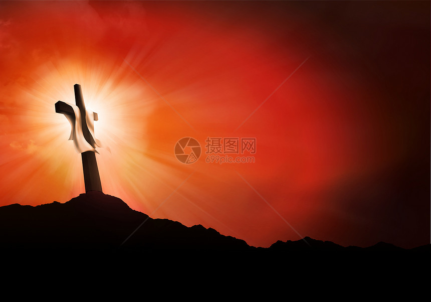 复活节概念日落时带光线的景观3d插图图片