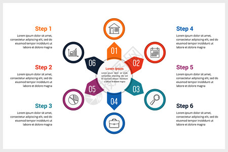 包含六个元素的圆形信息图模板可用作进程图步骤选项矢量eps10插图图片