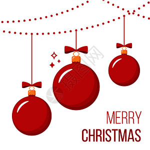 红色线球圣诞快乐贺卡平板风格矢量Eps10插图插画
