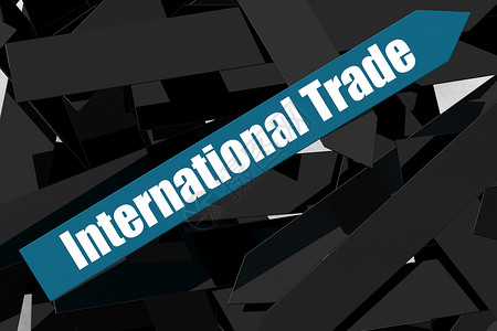 3D蓝箭的国际贸易字词背景图片