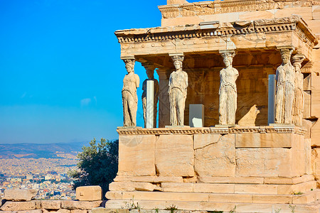 雅典希腊亚克洛波利斯埃勒赫希恩神庙的卡亚蒂德灯图片