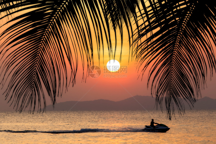 夏季热带背景海洋日落图片
