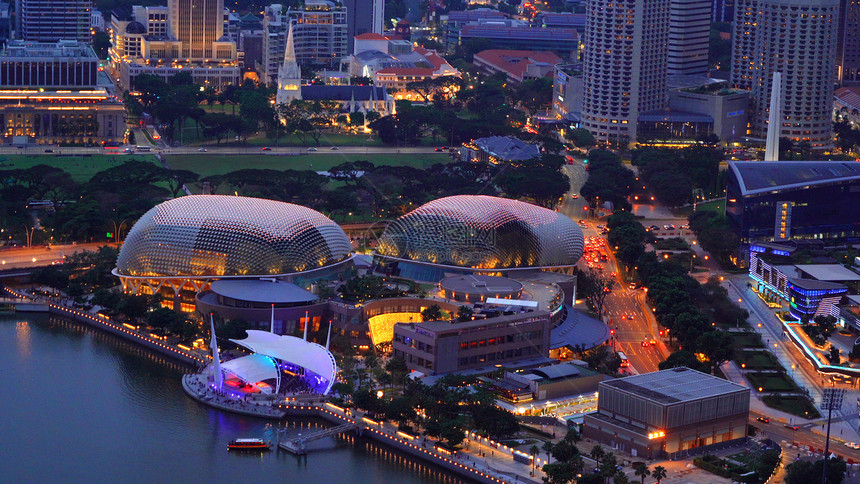 Esplanade剧院室外MarinaBay地区新加坡下城SmarinaBay区Seplanade剧院的空中景象图片