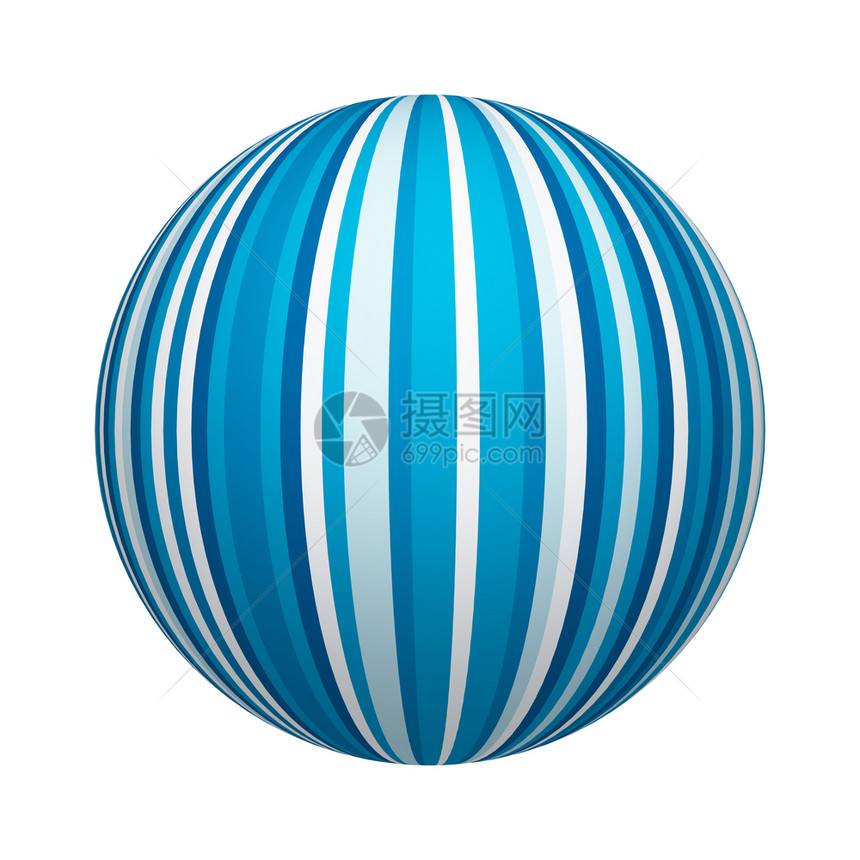 球或体形状上的蓝色和白条纹理的蓝色和白条纹理在白色背景上孤立模拟设计3d抽象插图图片