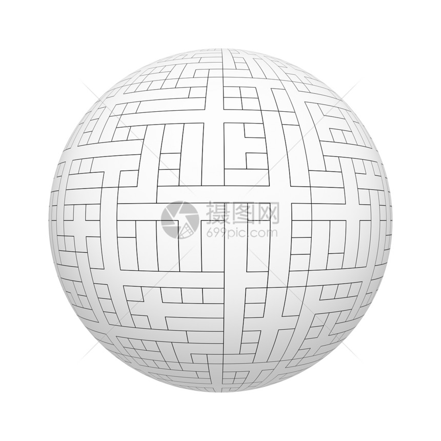 球或形状上的白色矩瓷砖纹理图案在白背景上孤立模拟设计3d抽象插图图片