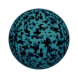 球体或形状上与白色背景隔离的球体或形状上的黑六边和蓝色图案模式图片