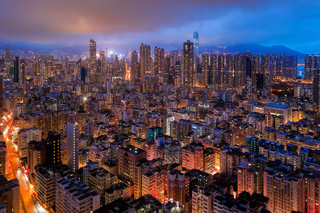 香港市中心空景象亚洲智能城市金融区和商业中心摩天大楼和高的顶层景象图片