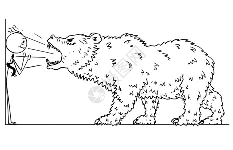 证券交易员卡通棍手画了商人被愤怒的大熊推向角落作为市场价格下跌的象征概念图插画