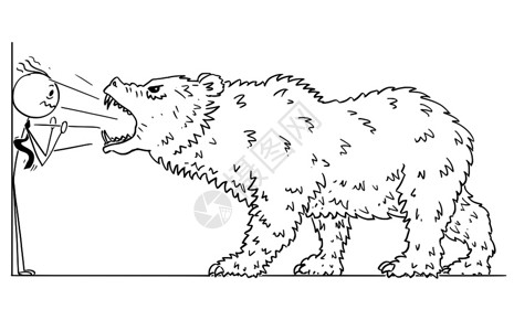 卡通棍手画了商人被愤怒的大熊推向角落作为市场价格下跌的象征概念图图片