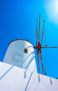希腊圣托里尼奥亚村风车角镜头图片