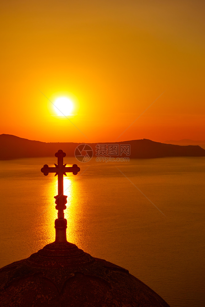 希腊圣托里尼日落时图片