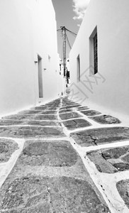 希腊Mykonos的狭窄街道前景图片