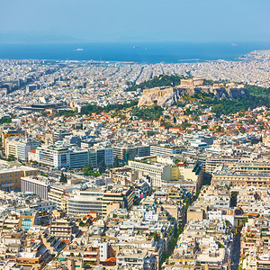 希腊Lycabettus山雅典市的景象图片