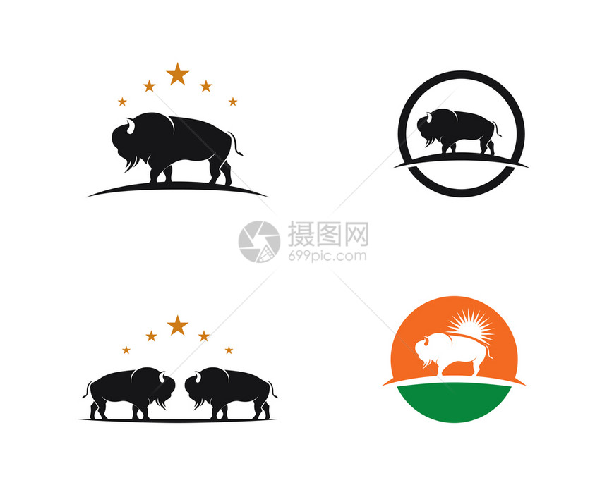 Bison徽标图矢量模板插图设计图片