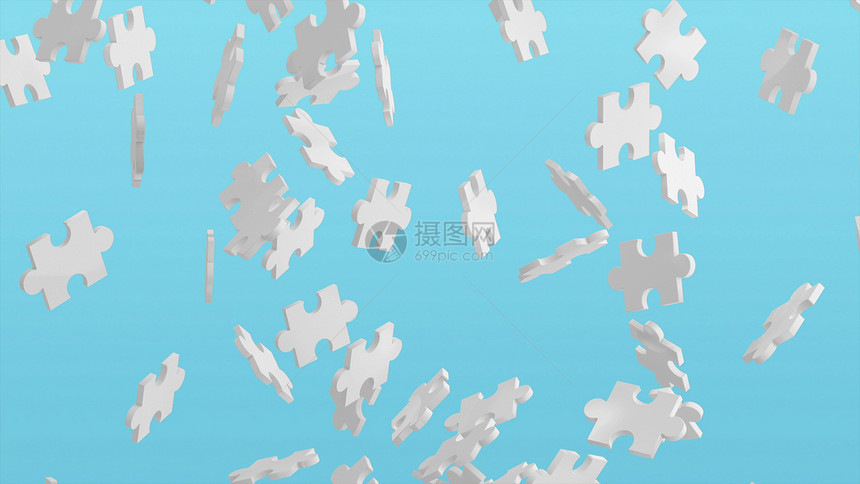 空中的Jigsaw拼图在蓝背景上团队商业成功伙伴关系概念的战略和解决方案中空间的模式纹理3d抽象插图图片