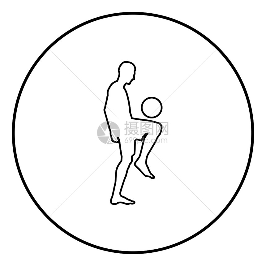 足球选手用膝盖玩或把塞到脚上或把球塞到脚上在圆的平板风格图样图片