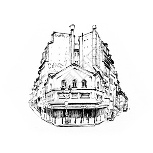 法国巴黎有咖啡和灯笼的典型巴黎公寓黑白素描法国巴黎的典型房子图片