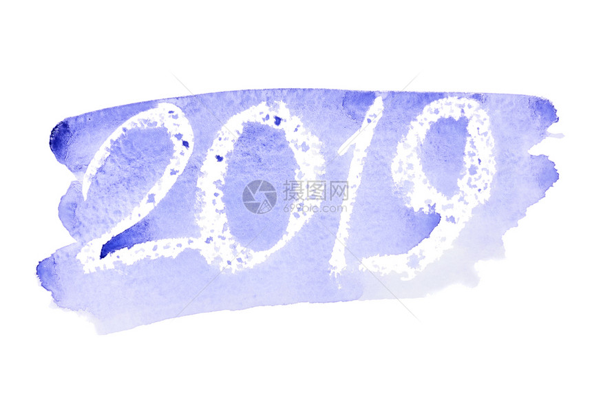 新年2019蓝手抽水彩色字母图片