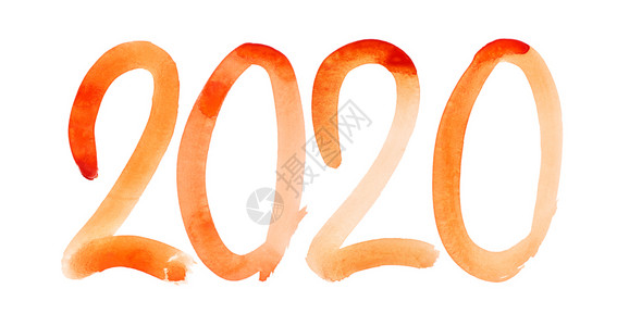 20年新白色背景上孤立的手画橙色水彩数图片