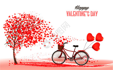 情人节sDay背景自行车红心气球爱的概念矢量图片