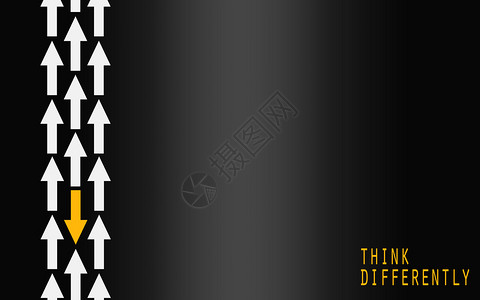 黄色箭头改变方向思考不同的概念3D翻转图片