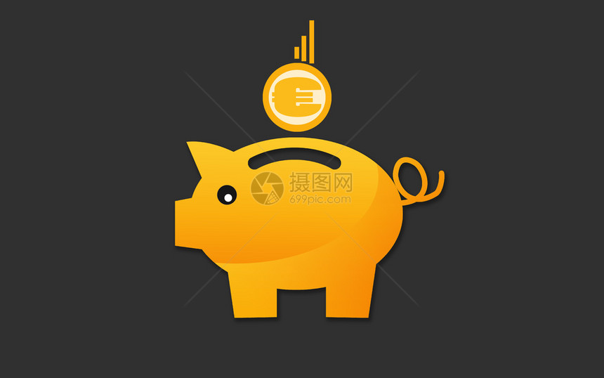 用欧元记号硬币存储蓄到猪银行3D翻滚图片