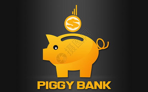 图标银行小猪银行图标省钱概念3D投影背景